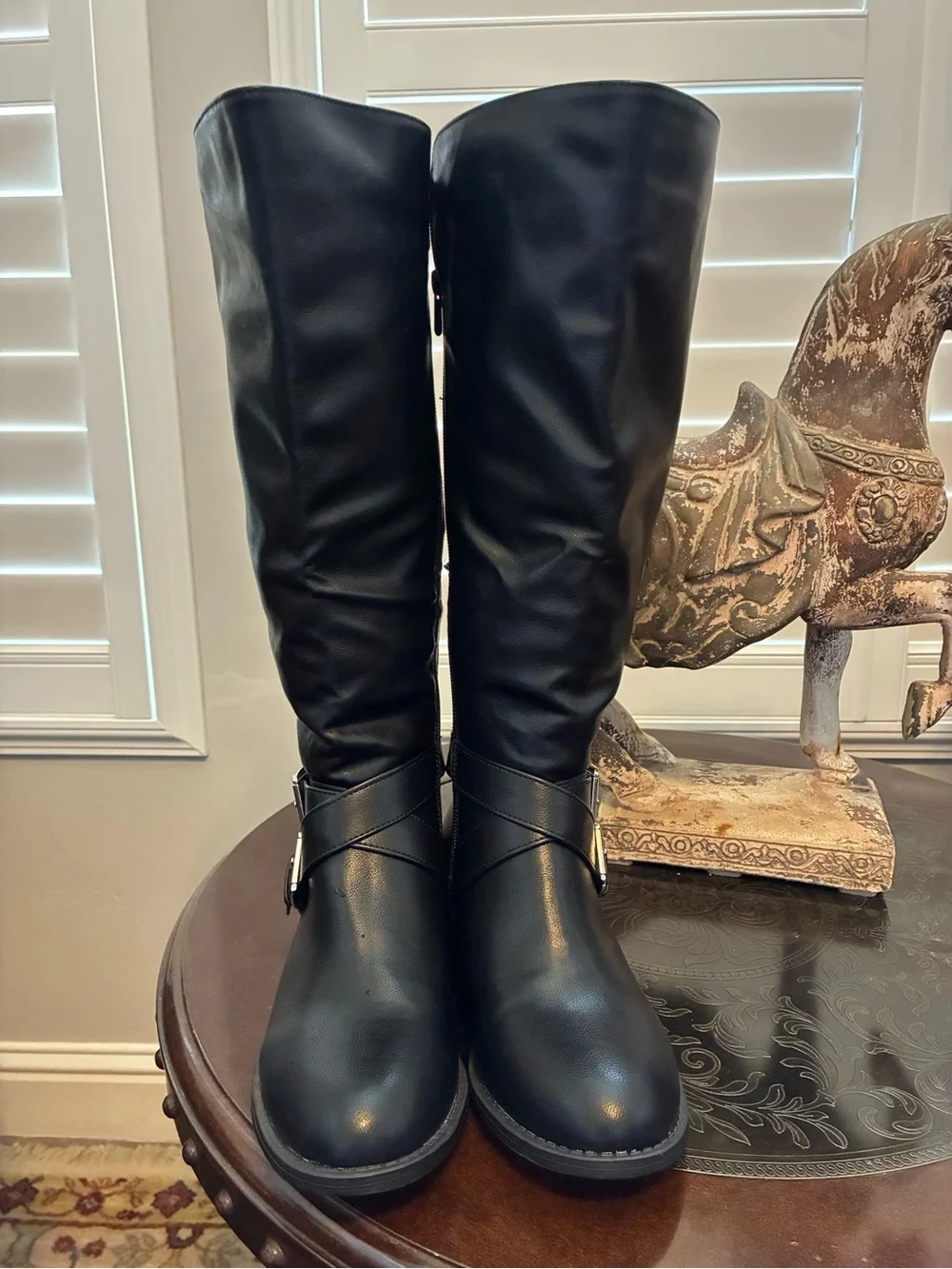 Sleek Black Over-the-Knee Buckle Boots